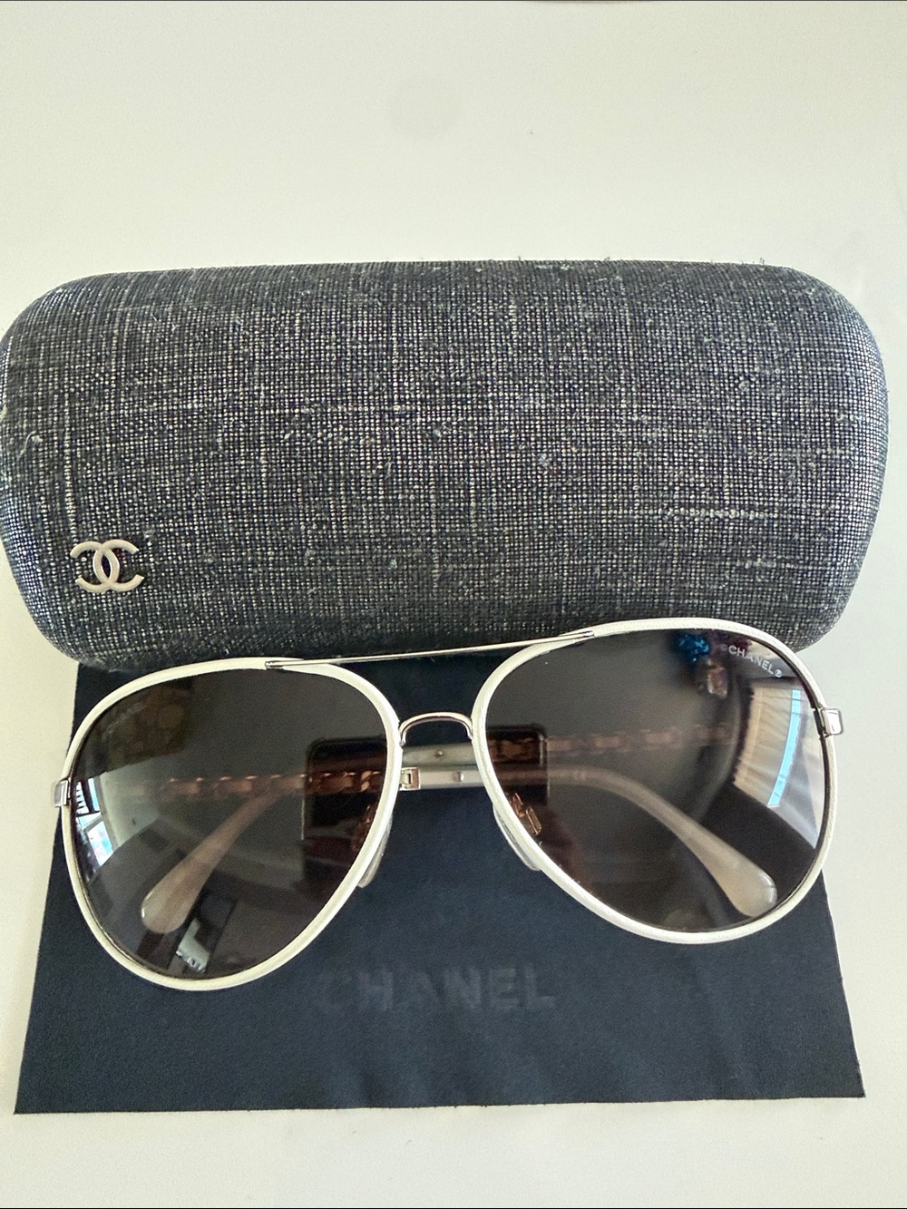 CHANEL Silver Frame Sunglasses with Brown Gradient Lenses